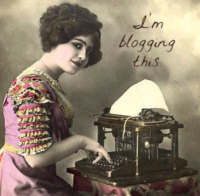 vintage woman at typewriter I'm blogging this